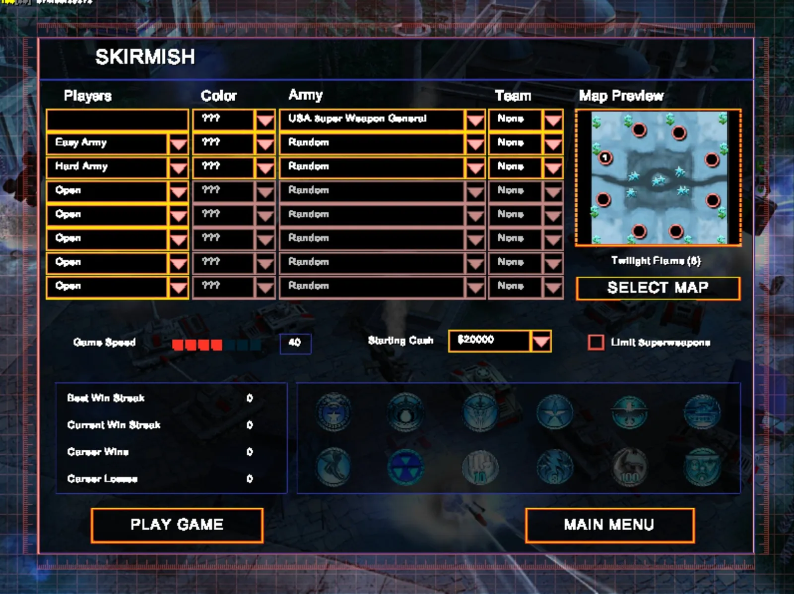 Game running in skirmuch mode on web